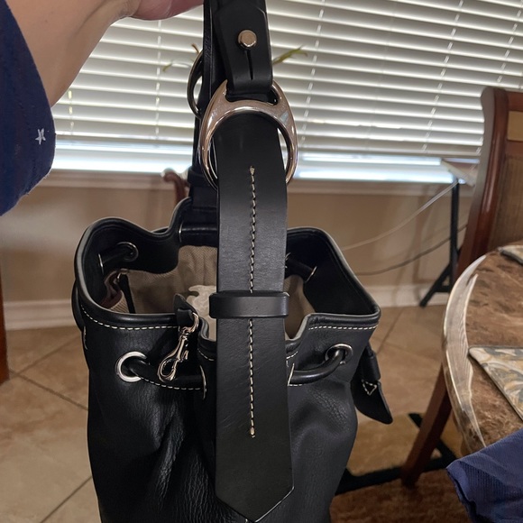 Dooney & Bourke Black Pebble Grain Leather Drawstring Bag 11 X 10.75 NEW - Picture 4 of 16